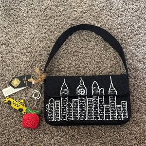 Beaded NYC Skyline Handbag with Taxi & Apple Charms